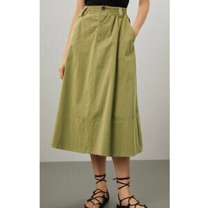 SEA NEW YORK A-Line Green Olive Khaki 100% Cotton Midi Karina Skirt size XS